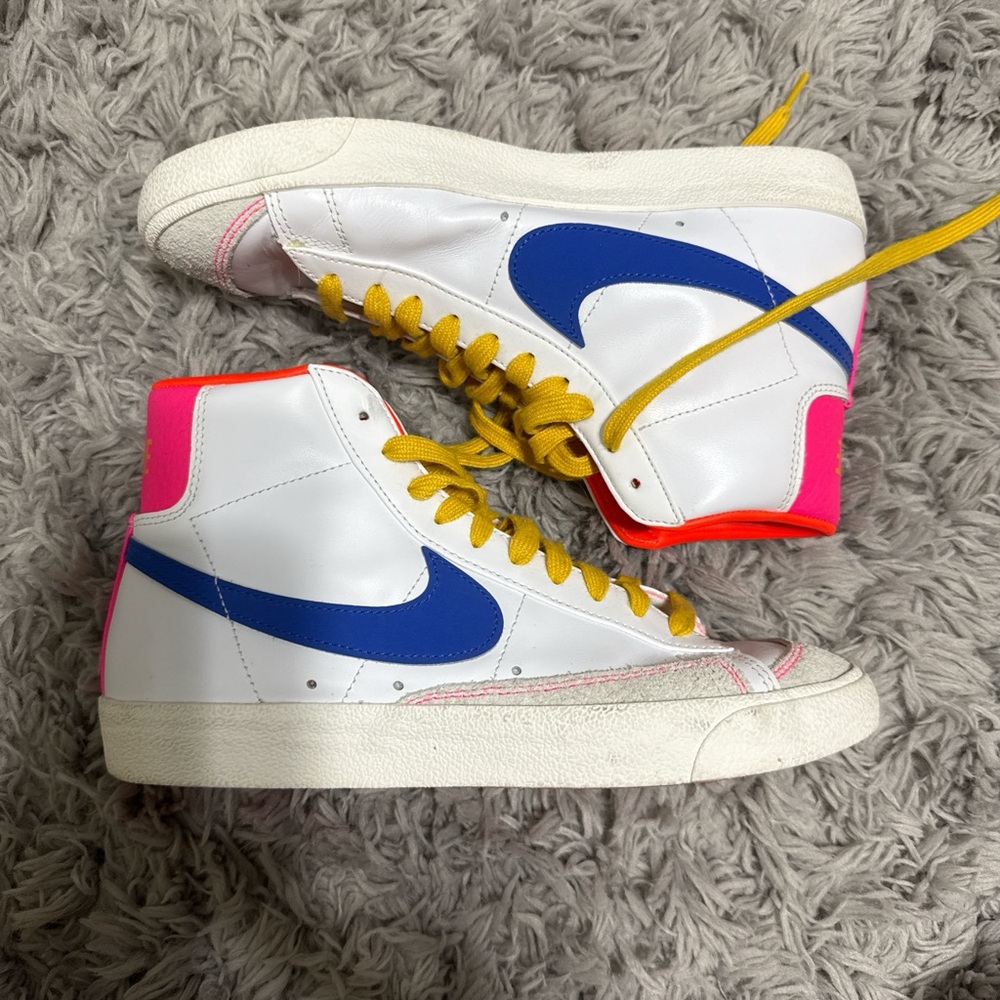 Nike White and Blue High-Top Sneakers